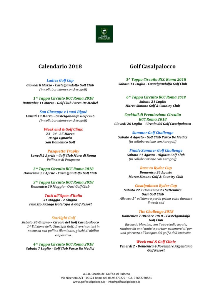 Calendario Golf Casalpalocco 2018-001